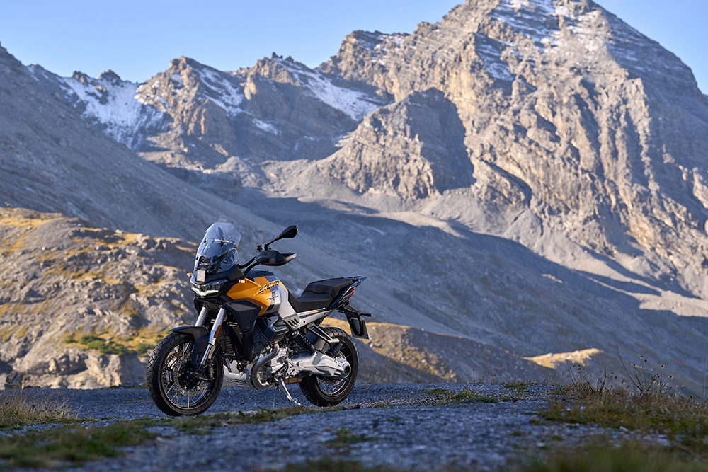 Moto Guzzi Stelvio with mountains